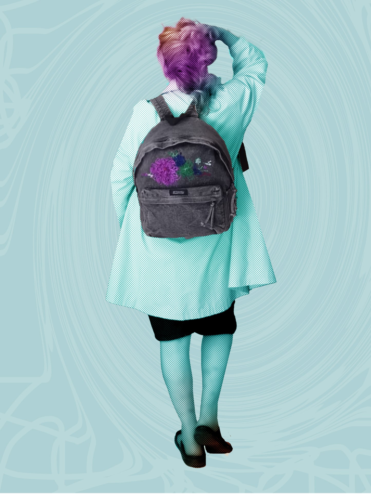 Zaino Jeans Scuro con Ricamo Controcorrente