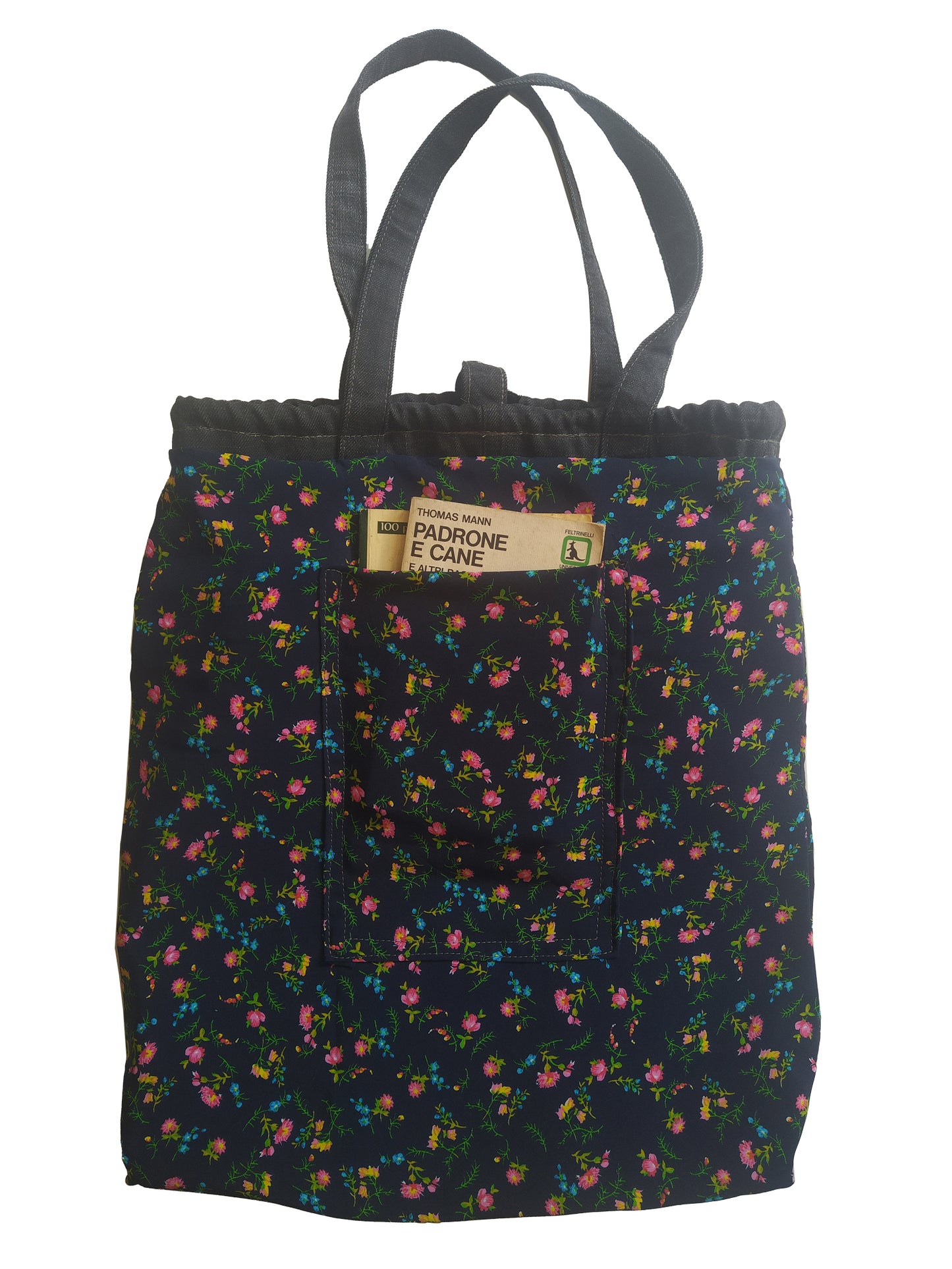 Zaino/Sacca/Borsa in jeans scuro | pezzo unico | ricamo brutto