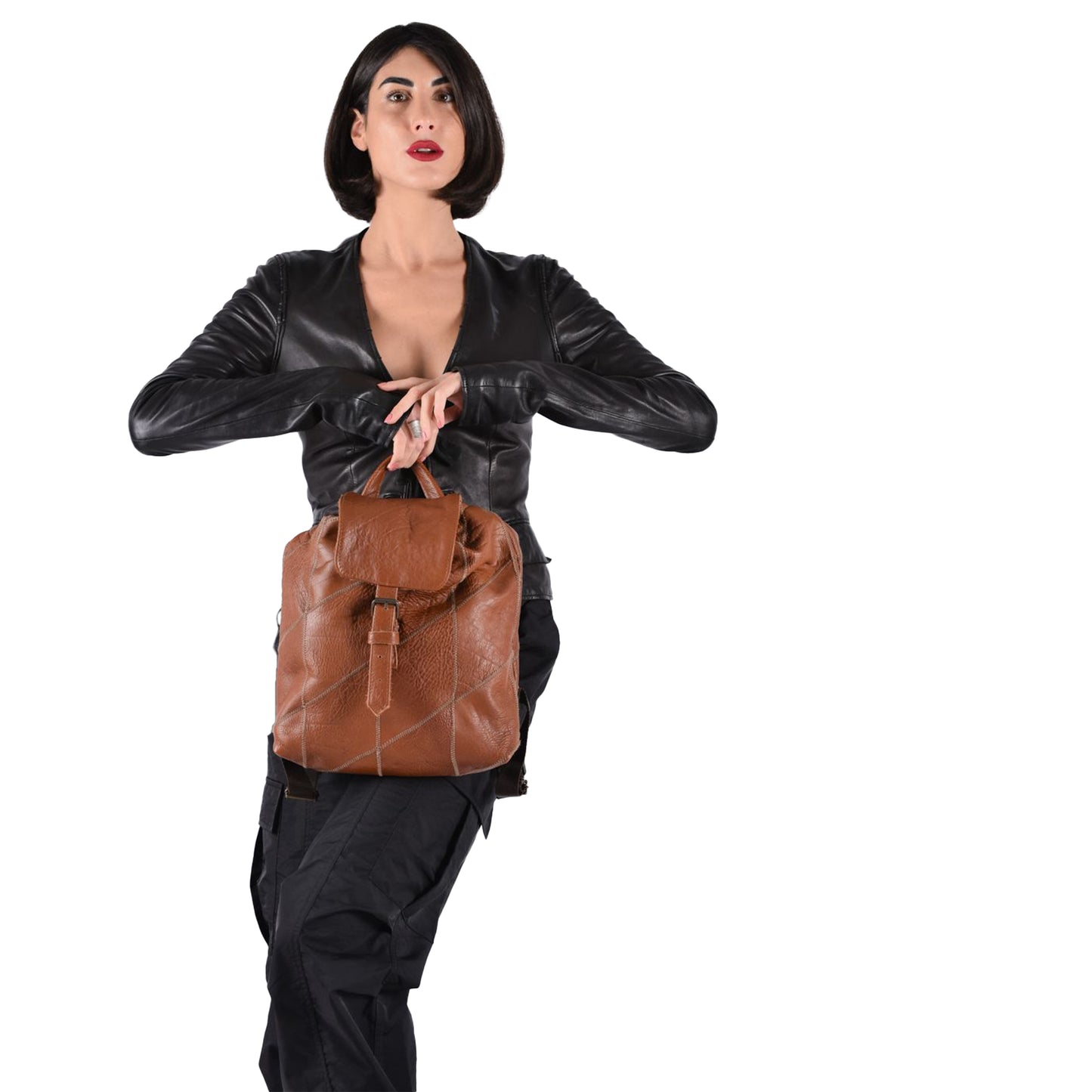 zaino in pelle marrone chiaro