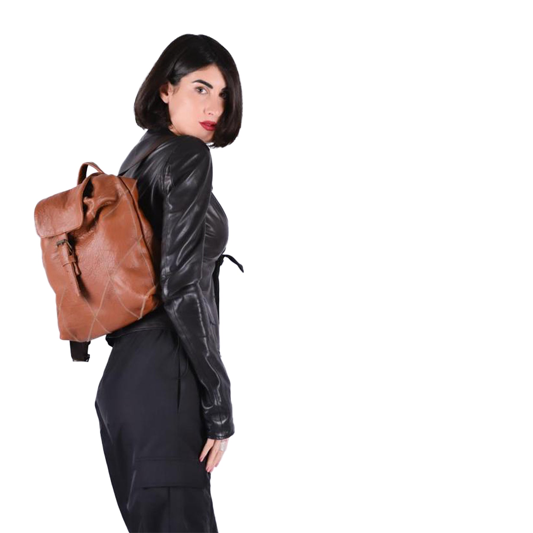 zaino in vera pelle motivo a losanghe