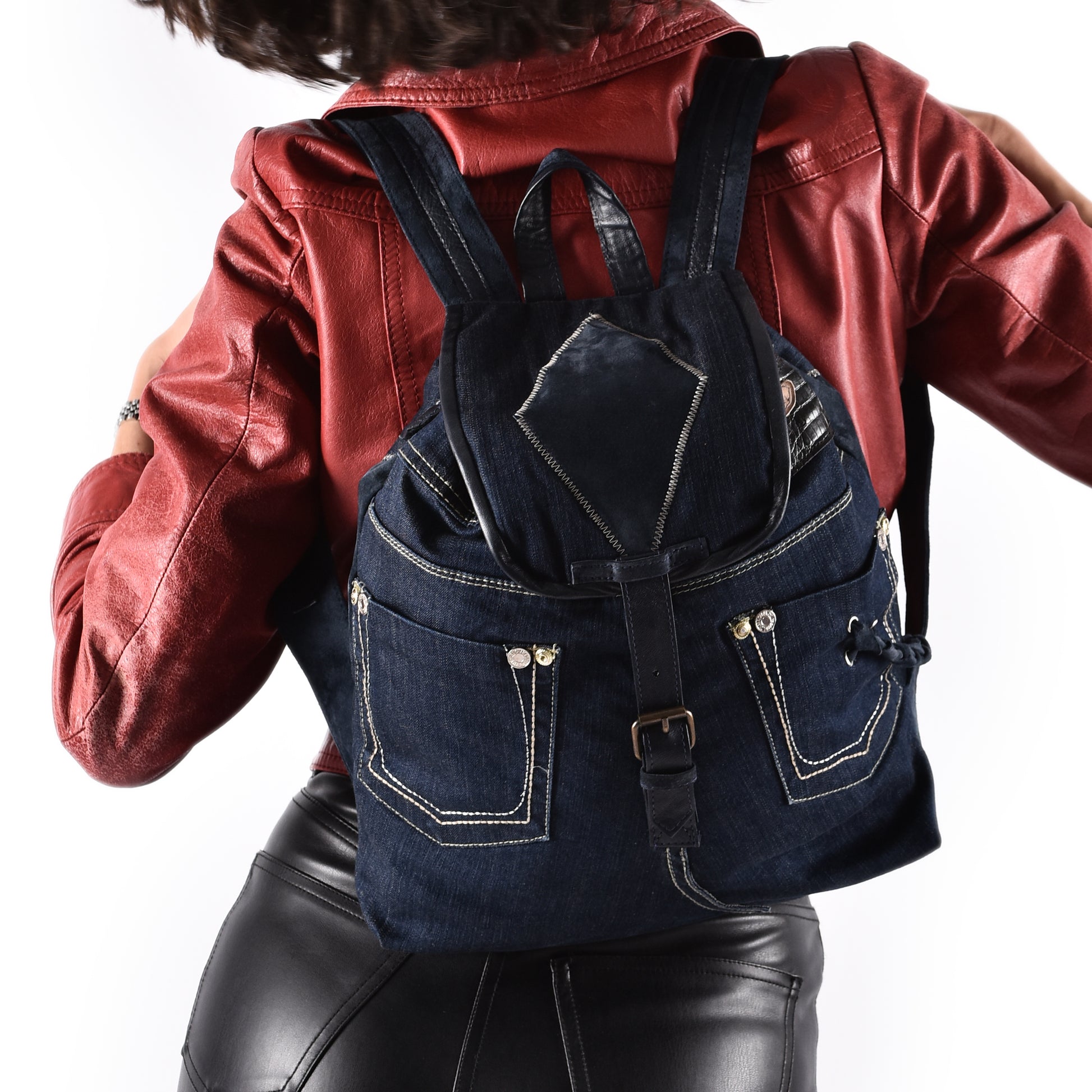 zaino jeans e pelle in unica variante