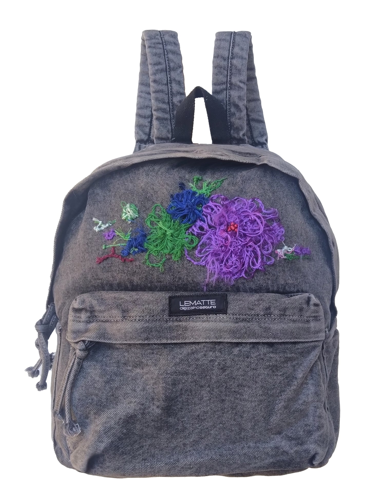 Zaino Jeans Scuro con Ricamo Controcorrente