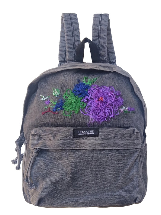 Zaino Jeans Scuro con Ricamo Controcorrente